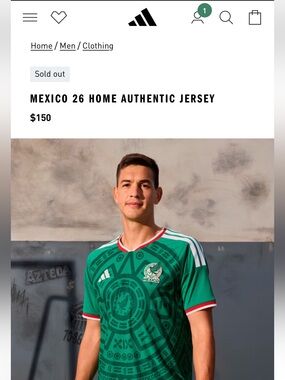 NWT adidas Mexico 26 authentic men’s home soccer jersey, size XL slim fit